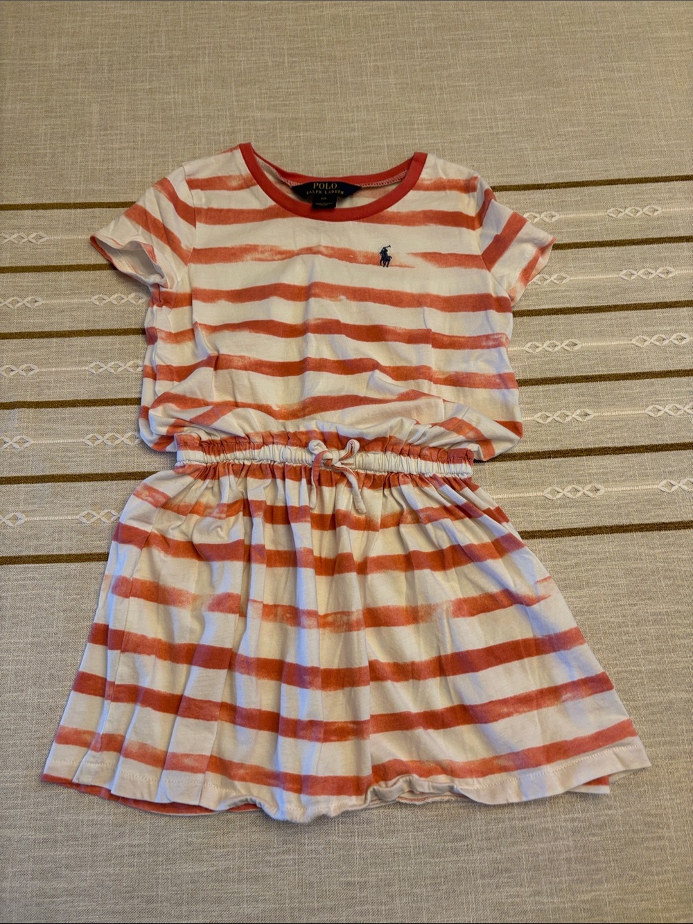 Polo by Ralph Lauren Coral and White Striped Cotton Girls' Dress